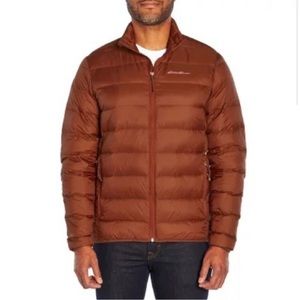 Eddie Bauer Men’s Rust Colored Packable Down Filled Puffer in Medium Tall Size.